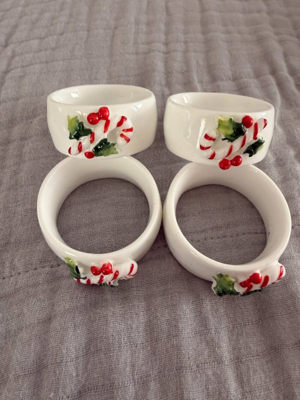 VTG - Himark Holidays Bone China Candy Cane Napkin Rings - Set of 4